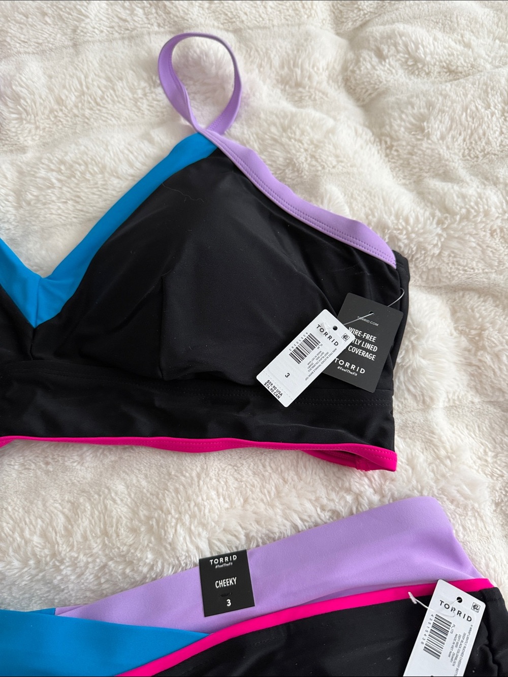 torrid Black Bikini Set with Blue, Purple & Pink Trim - Picture 2 of 7